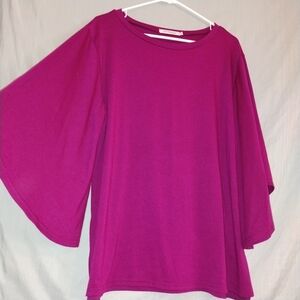 Vibrant Fuchsia Blouse with Flared Sleeves